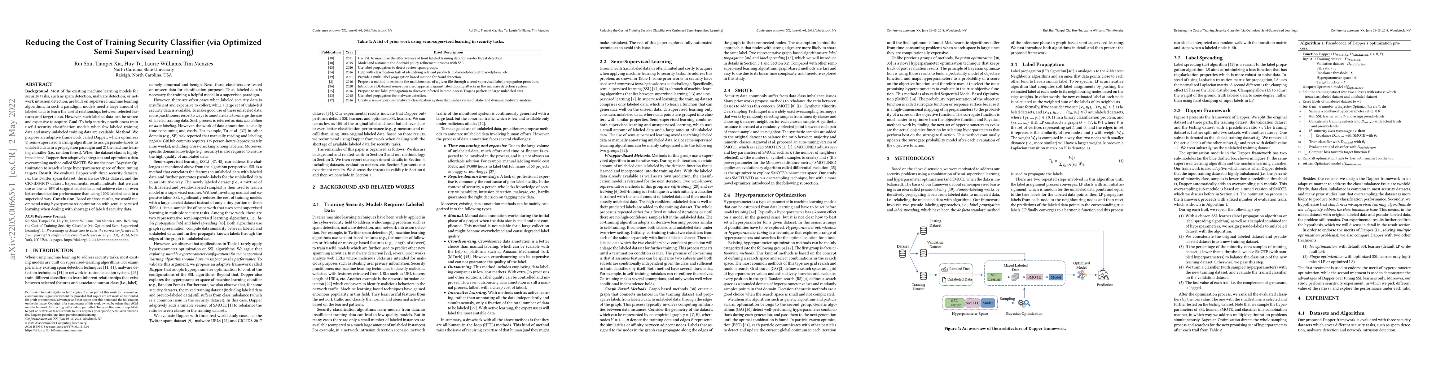 Thumbnail for Reducing the Cost of Training Security Classifier (via Optimized
  Semi-Supervised Learning)