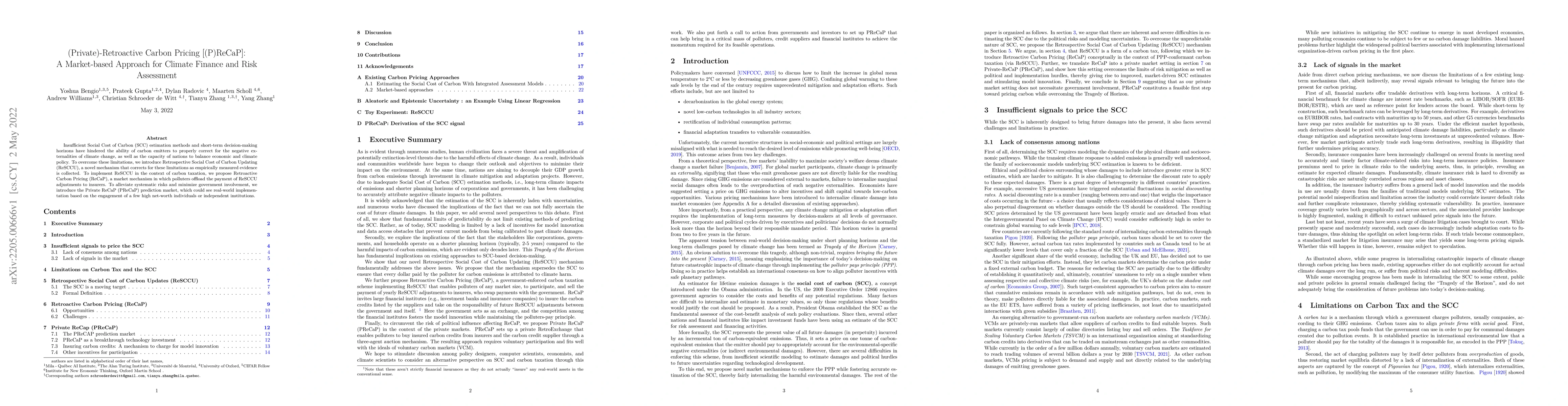 Thumbnail for (Private)-Retroactive Carbon Pricing [(P)ReCaP]: A Market-based Approach
  for Climate Finance and Risk Assessment