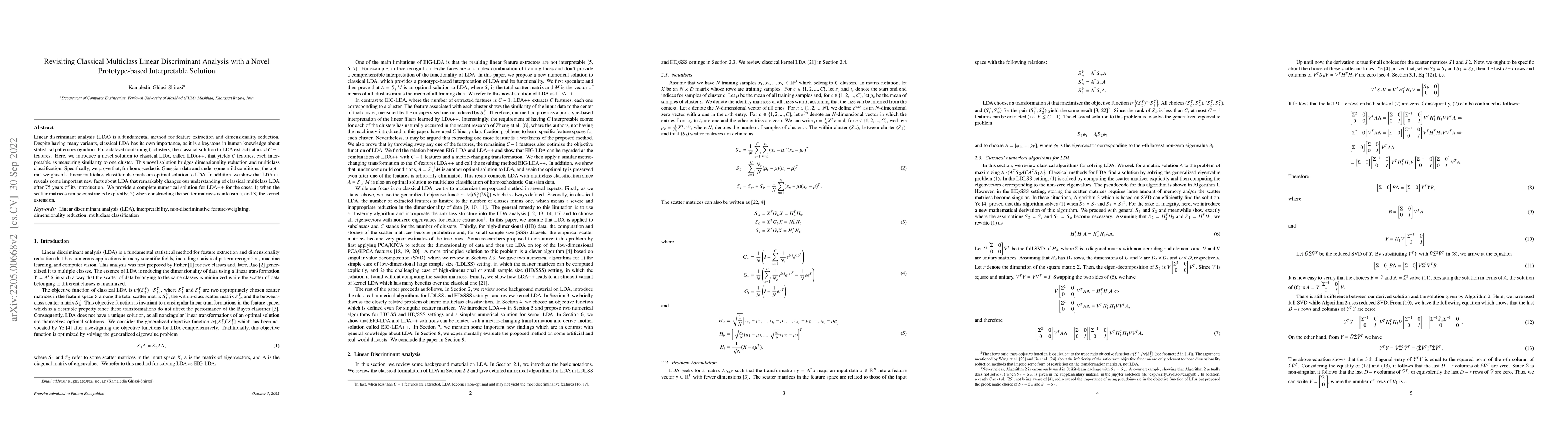 Thumbnail for Revisiting Classical Multiclass Linear Discriminant Analysis with a
  Novel Prototype-based Interpretable Solution