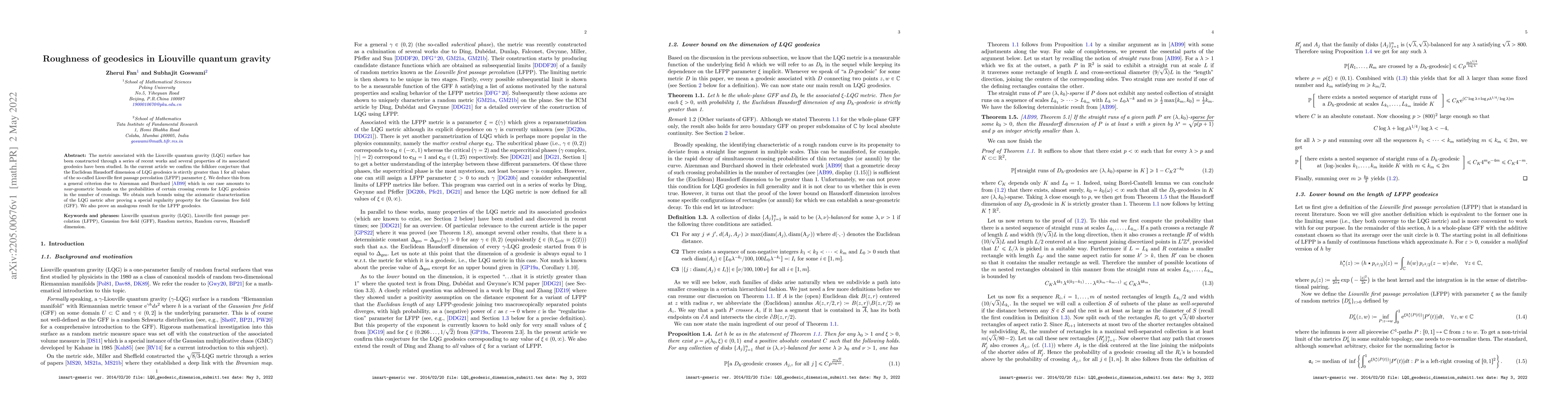 Thumbnail for Roughness of geodesics in Liouville quantum gravity