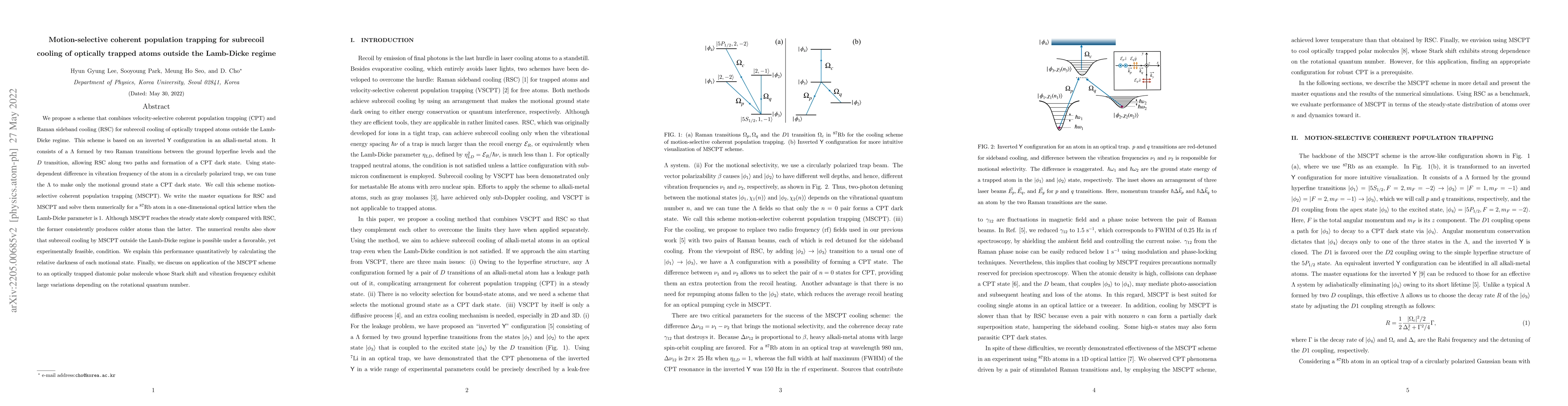 Thumbnail for Motion-selective coherent population trapping for subrecoil cooling of
  optically trapped atoms outside the Lamb-Dicke regime