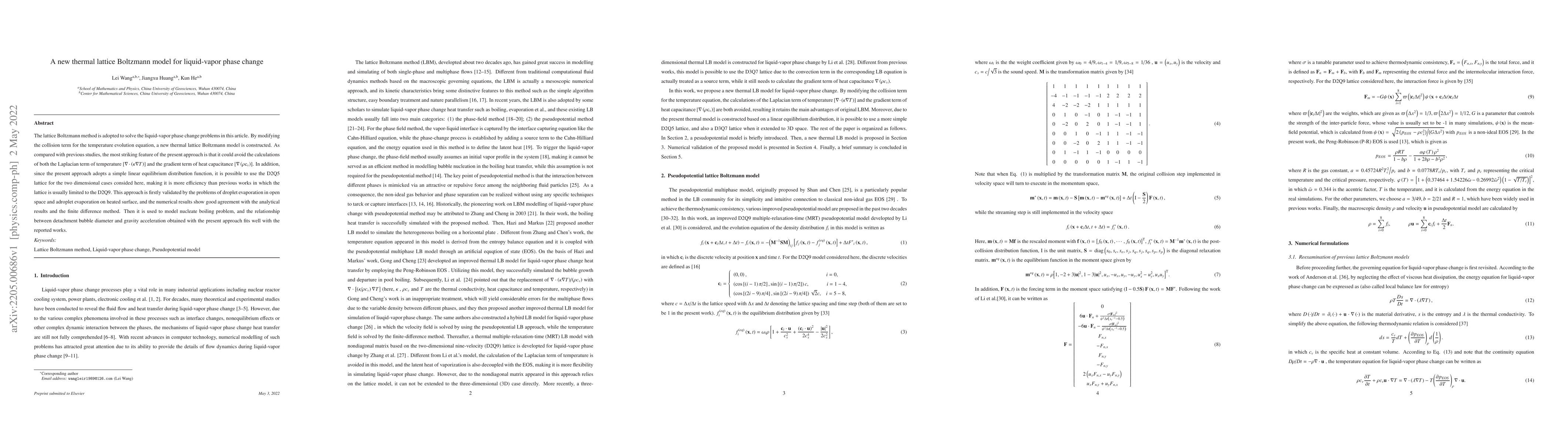 Thumbnail for A new thermal lattice Boltzmann model for liquid-vapor phase change