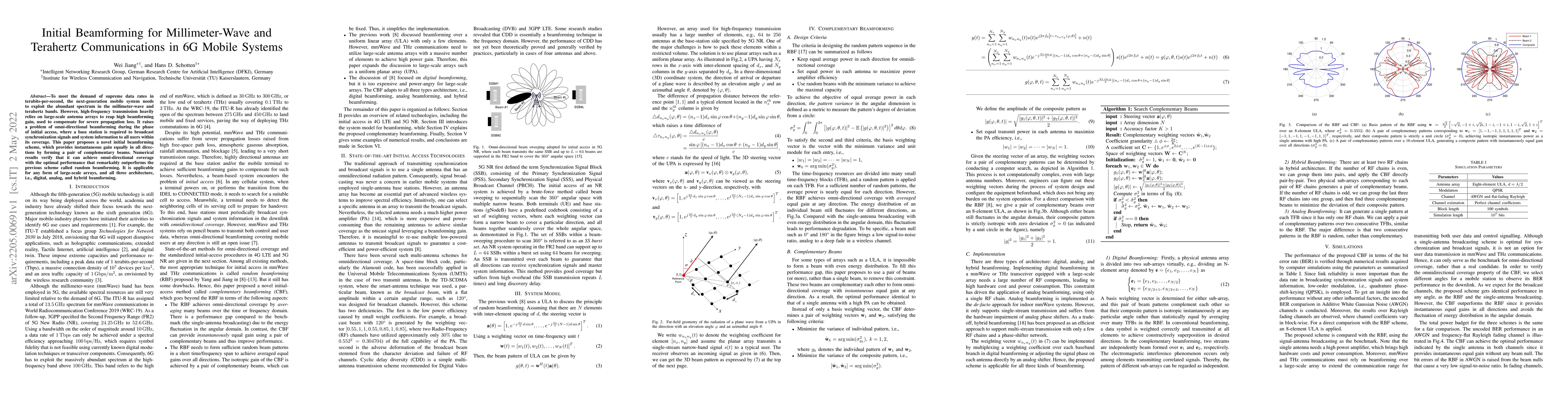 Thumbnail for Initial Beamforming for Millimeter-Wave and Terahertz Communications in
  6G Mobile Systems