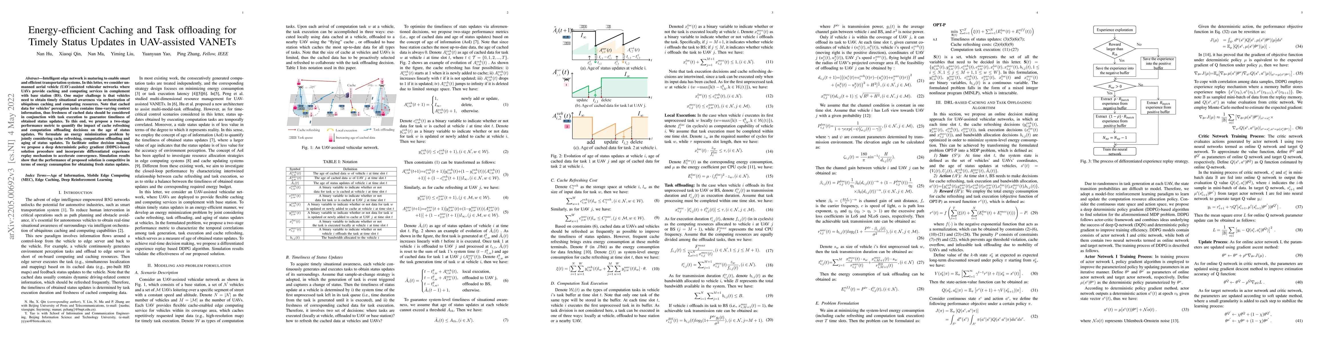 Thumbnail for Energy-efficient Caching and Task offloading for Timely Status Updates
  in UAV-assisted VANETs