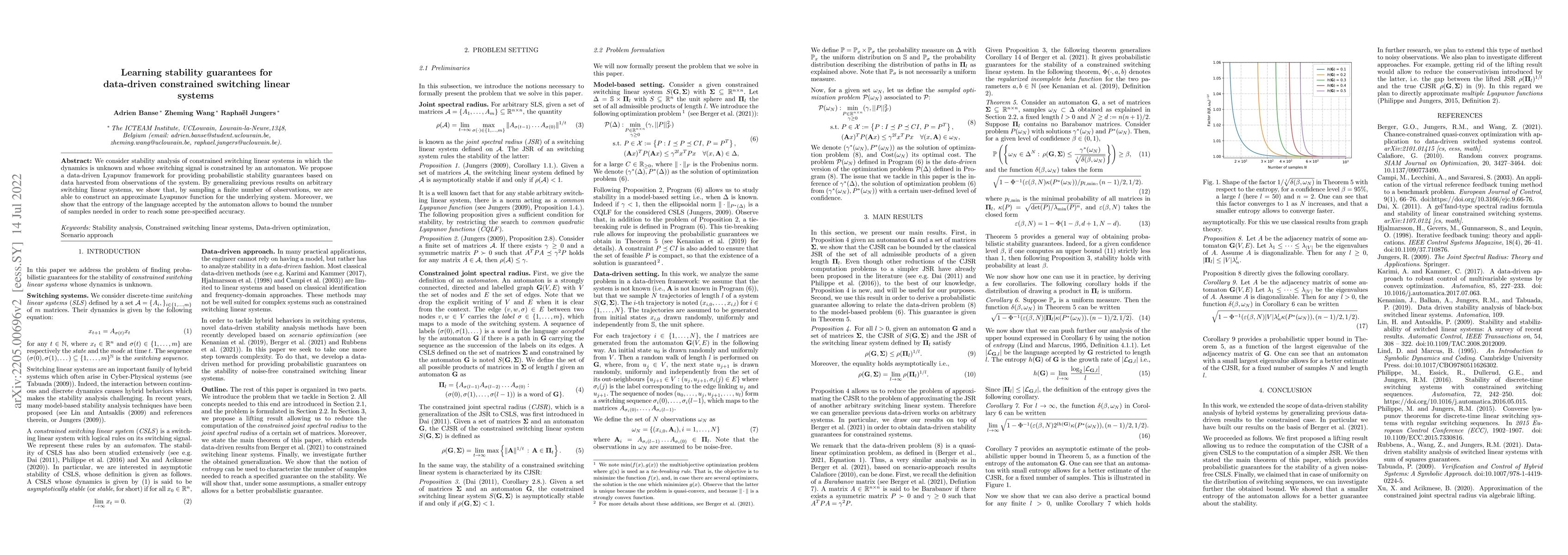 Thumbnail for Learning stability guarantees for data-driven constrained switching
  linear systems