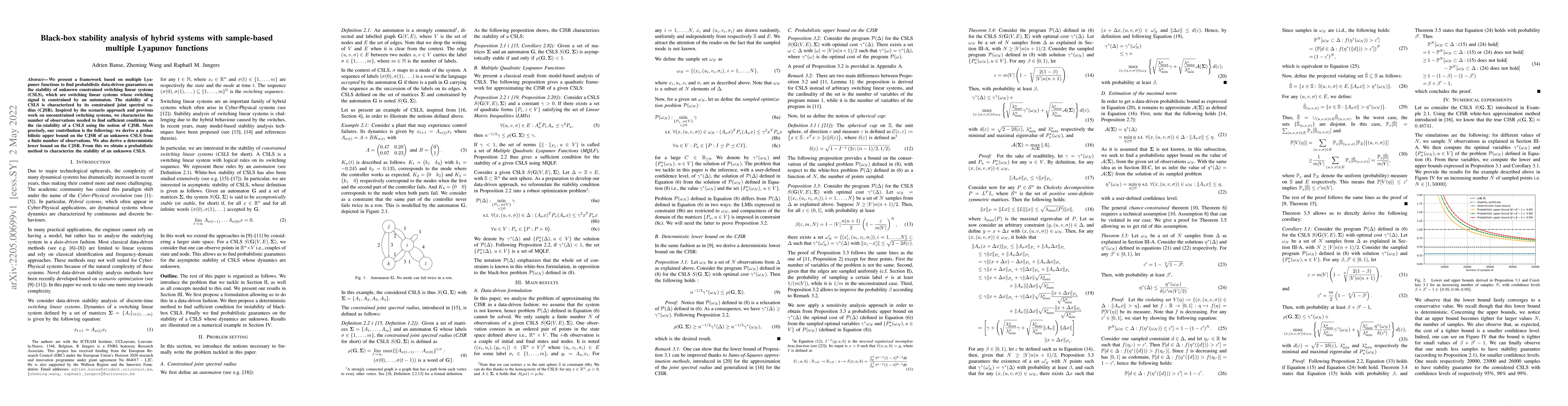 Thumbnail for Black-box stability analysis of hybrid systems with sample-based
  multiple Lyapunov functions