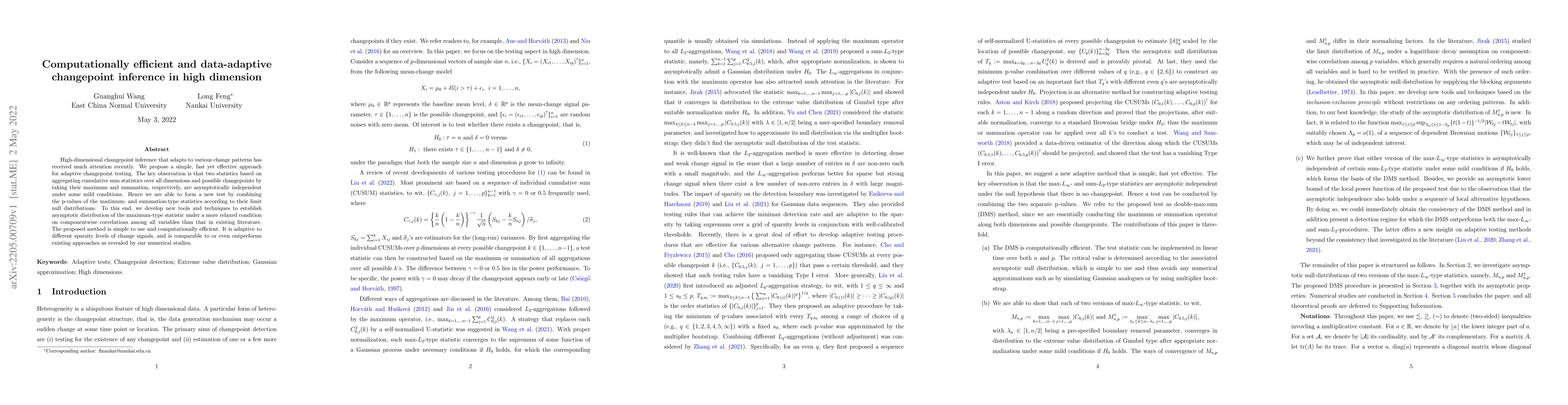 Thumbnail for Computationally efficient and data-adaptive changepoint inference in
  high dimension