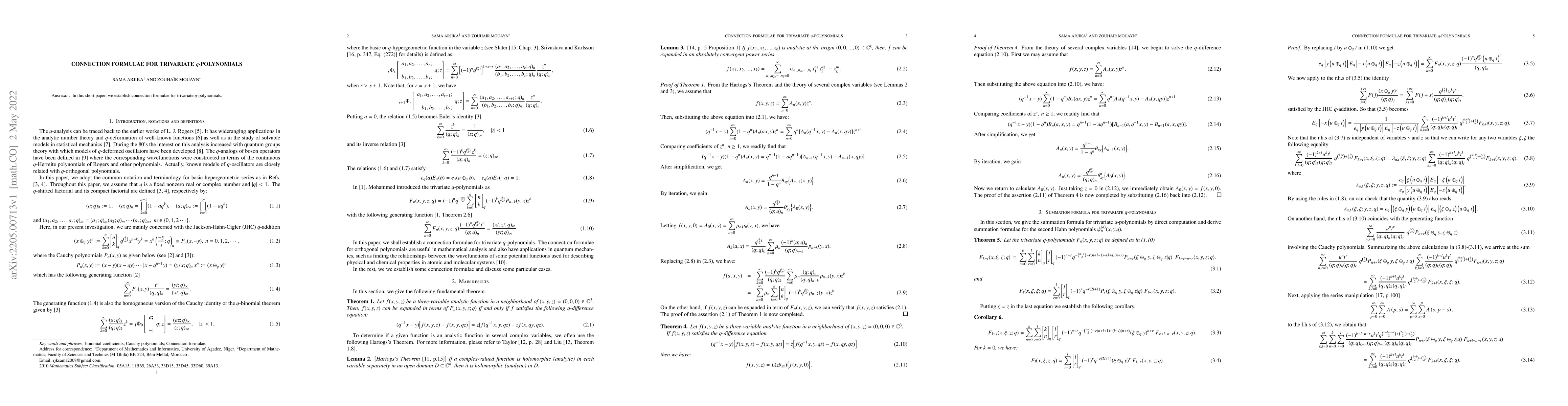 Thumbnail for Connection formulae for trivariate $q$-polynomials