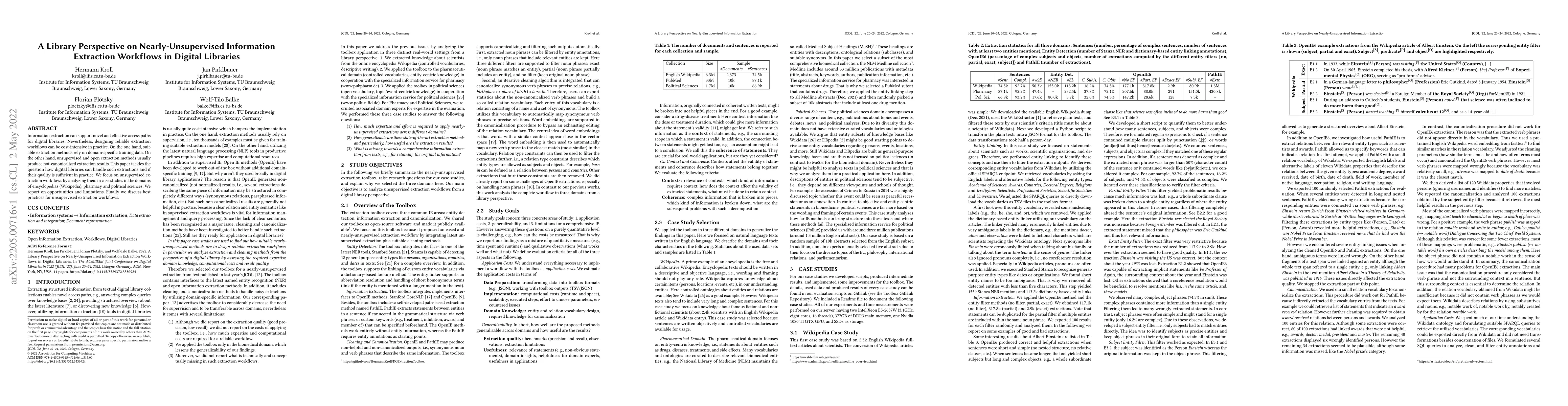 Thumbnail for A Library Perspective on Nearly-Unsupervised Information Extraction
  Workflows in Digital Libraries