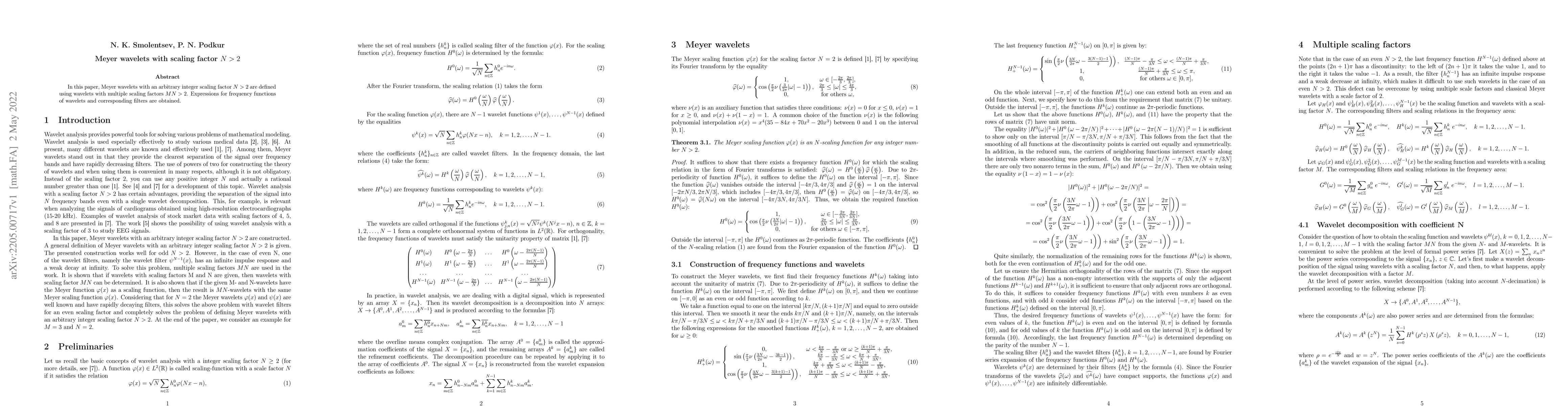 Thumbnail for Meyer wavelets with scaling factor $N>2$