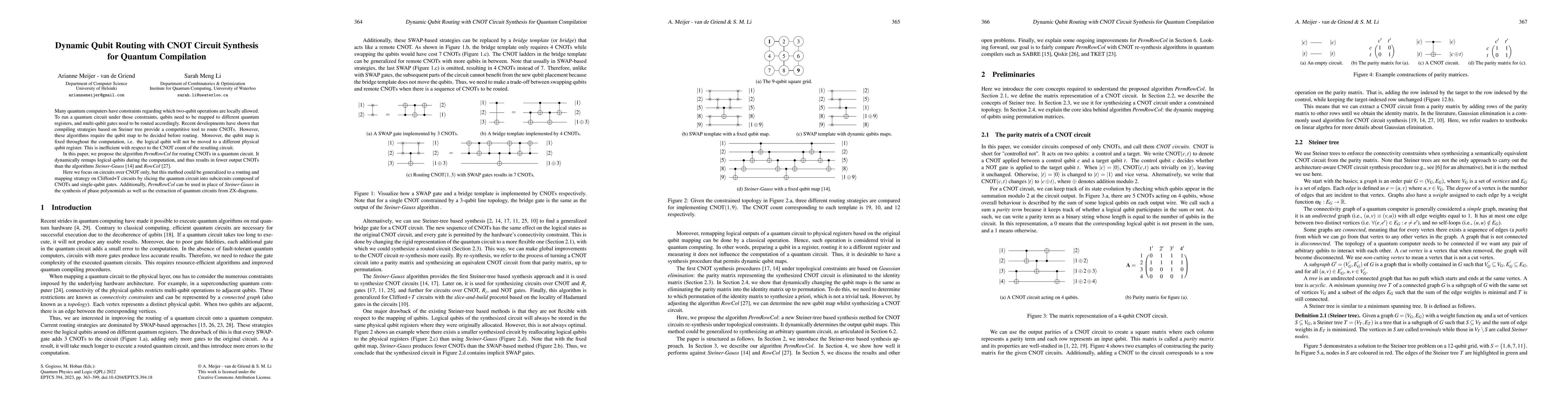 Thumbnail for Dynamic Qubit Routing with CNOT Circuit Synthesis for Quantum
  Compilation