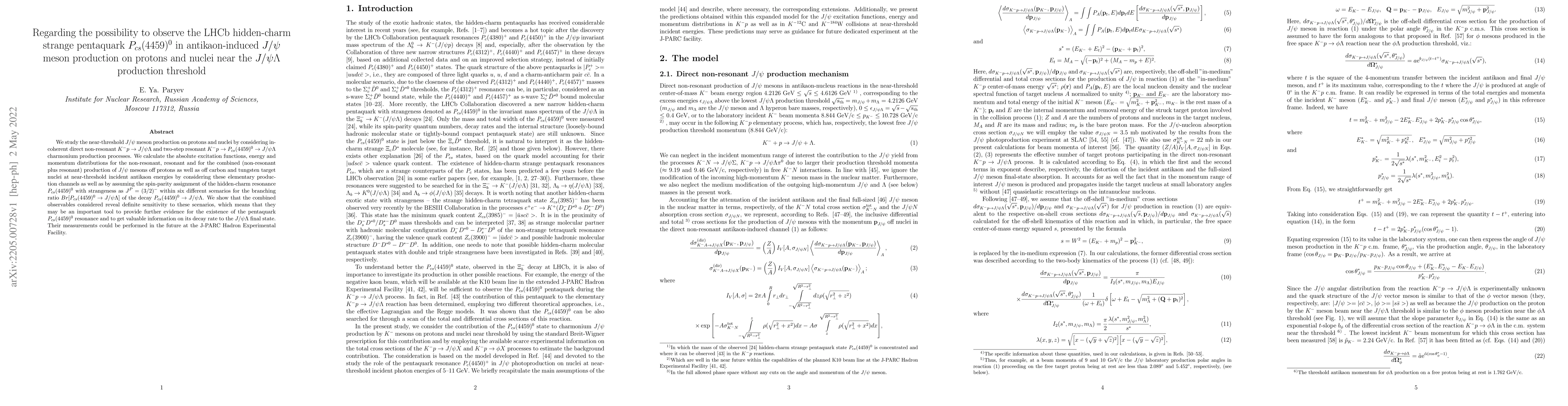 Thumbnail for Regarding the possibility to observe the LHCb hidden-charm strange
  pentaquark $P_{cs}(4459)^0$ in antikaon-induced $J/\psi$ meson production on
  protons and nuclei near the $J/\psi$$\Lambda$ production threshold