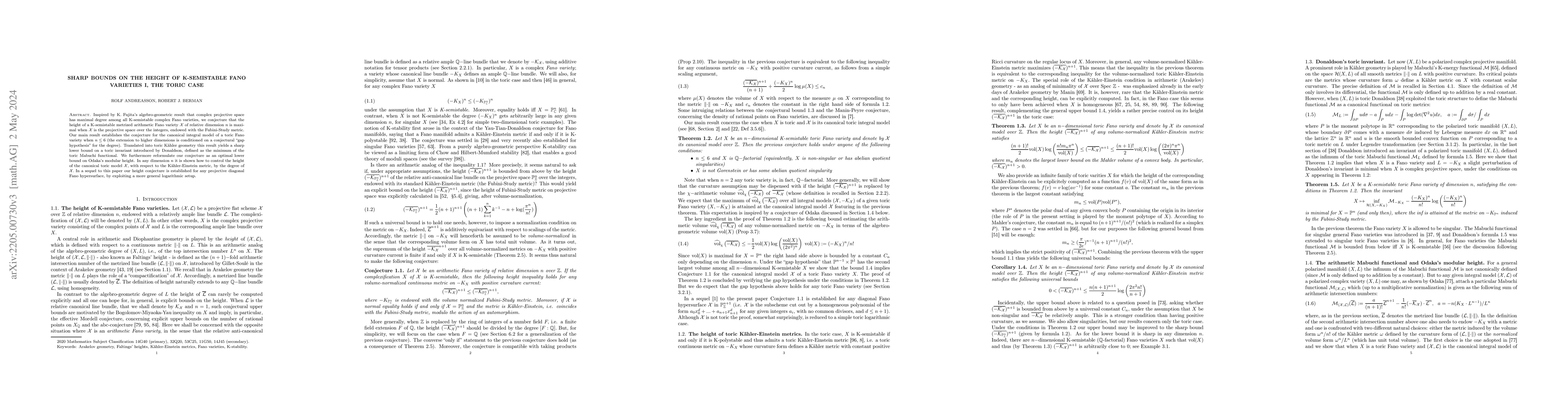 Thumbnail for Sharp bounds on the height of K-semistable Fano varieties I, the toric
  case