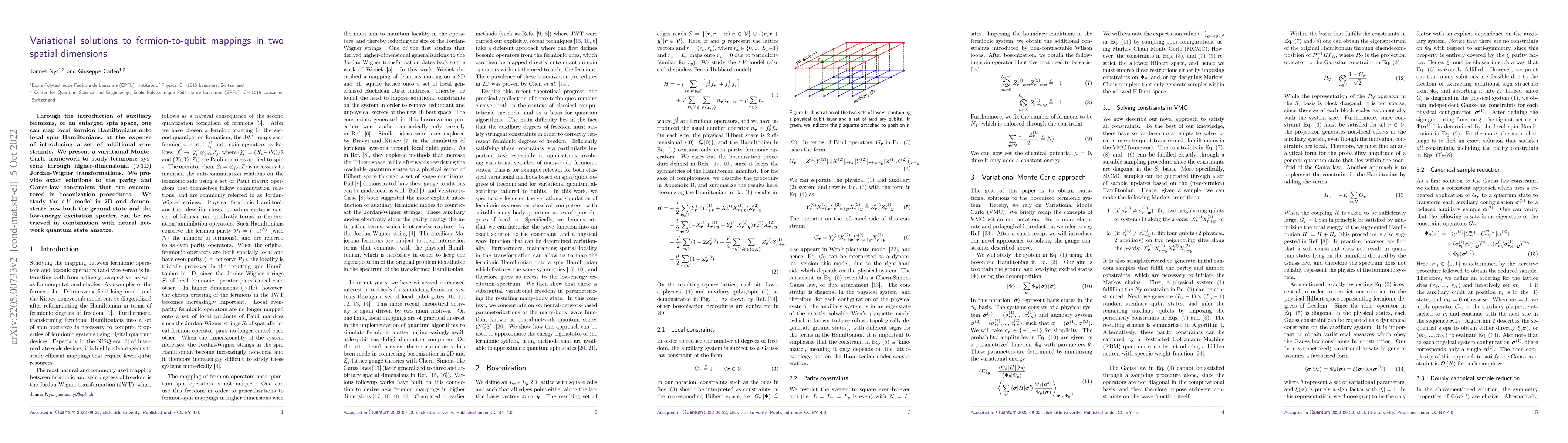 Thumbnail for Variational solutions to fermion-to-qubit mappings in two spatial
  dimensions