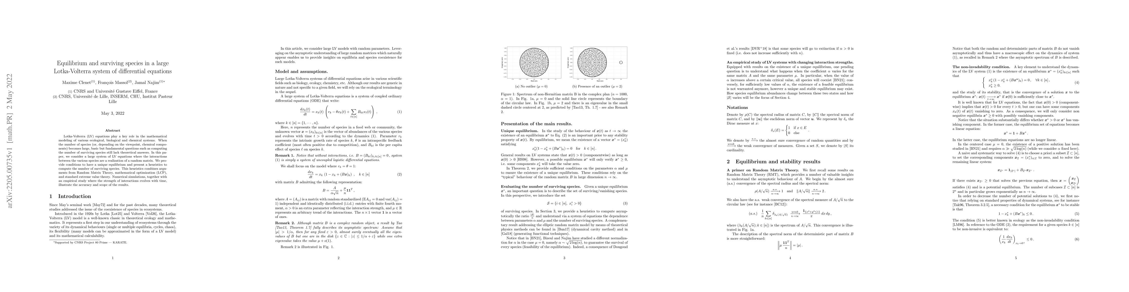 Thumbnail for Equilibrium and surviving species in a large Lotka-Volterra system of
  differential equations
