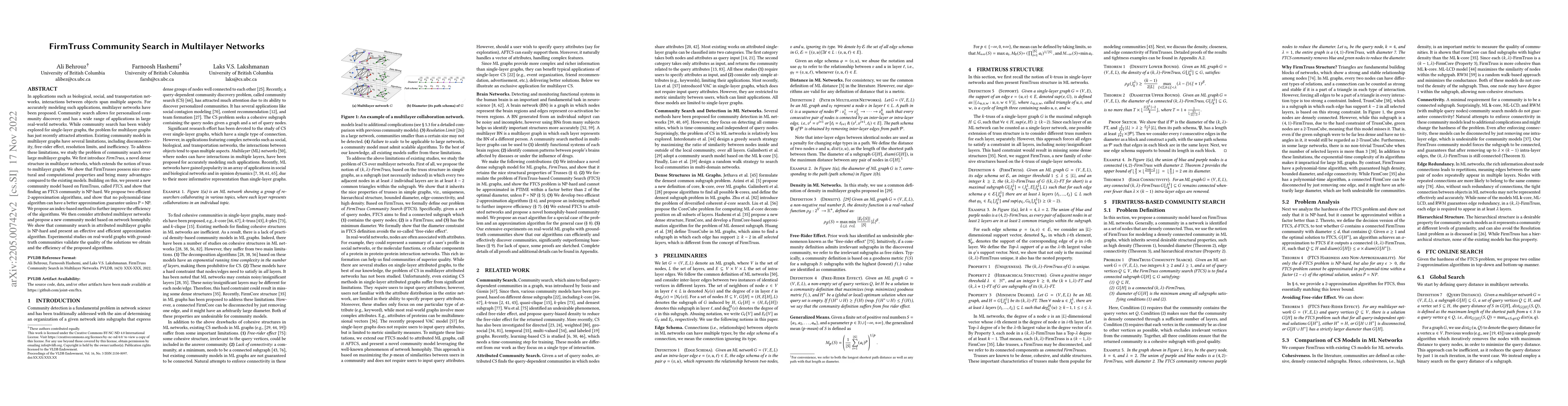 Thumbnail for FirmTruss Community Search in Multilayer Networks