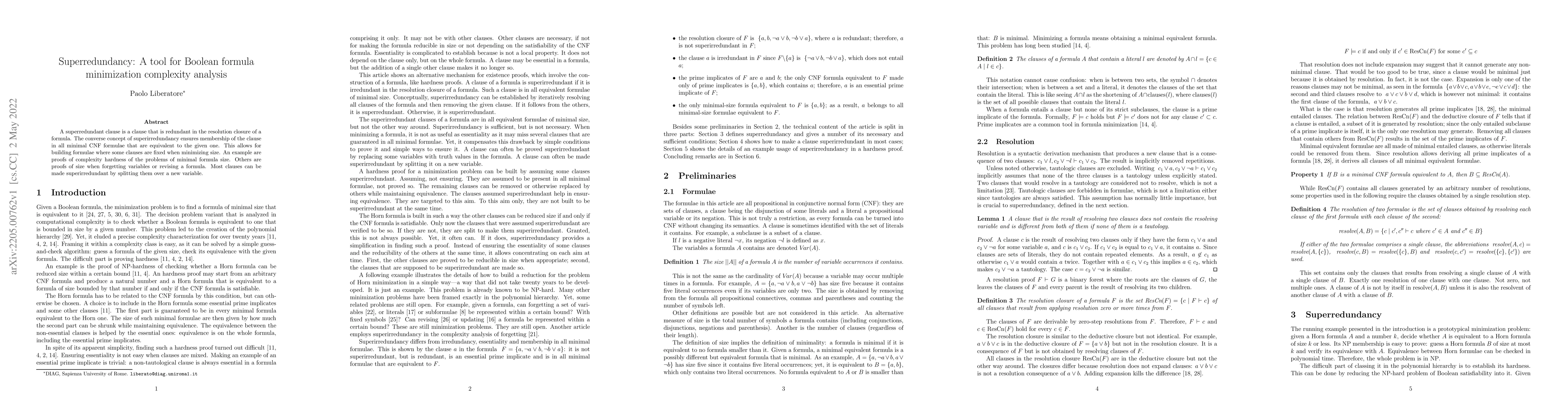 Thumbnail for Superredundancy: A tool for Boolean formula minimization complexity
  analysis