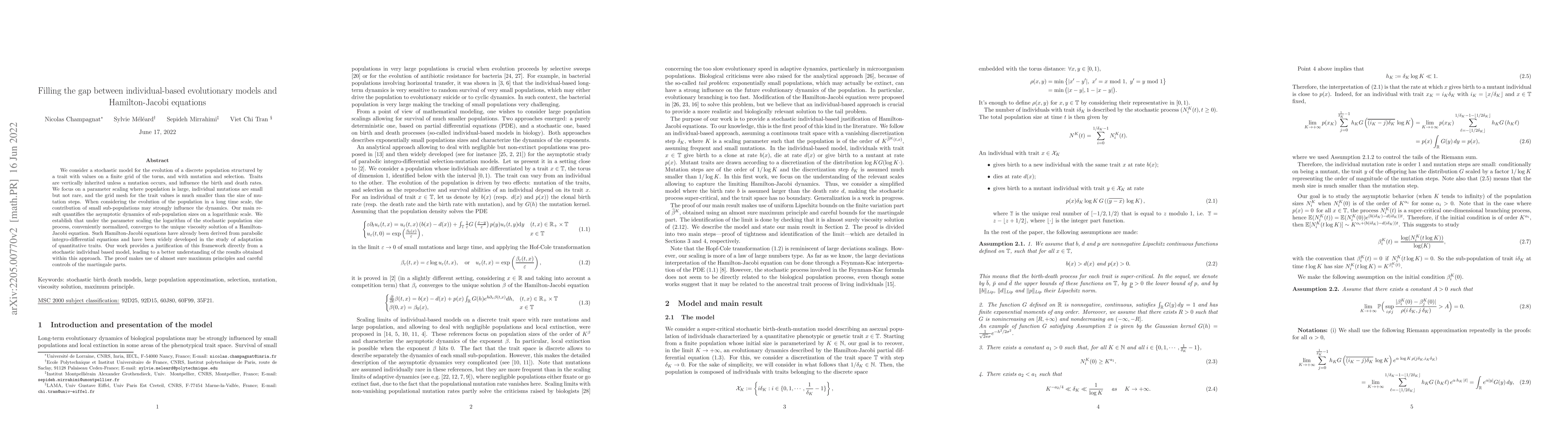 Thumbnail for Filling the gap between individual-based evolutionary models and
  Hamilton-Jacobi equations
