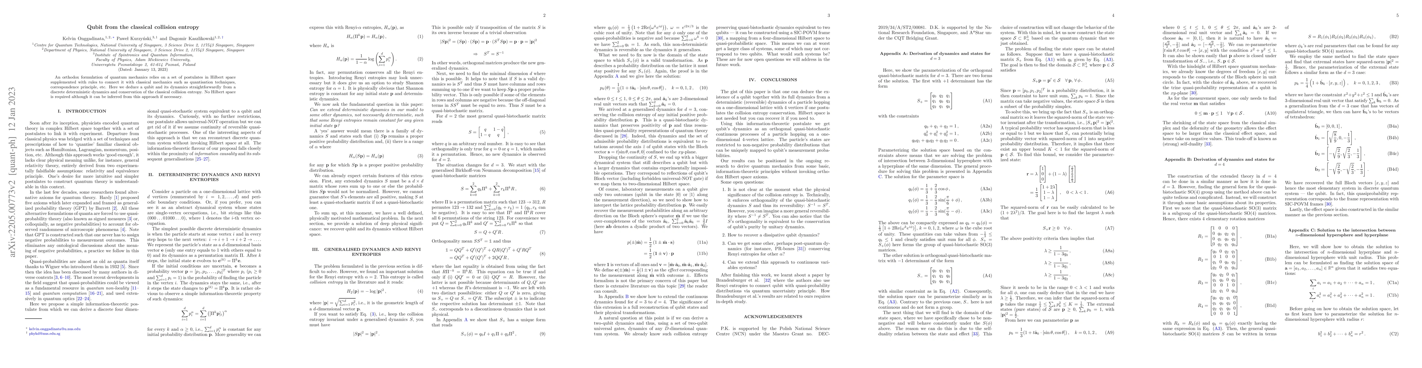 Thumbnail for Qubit from the classical collision entropy
