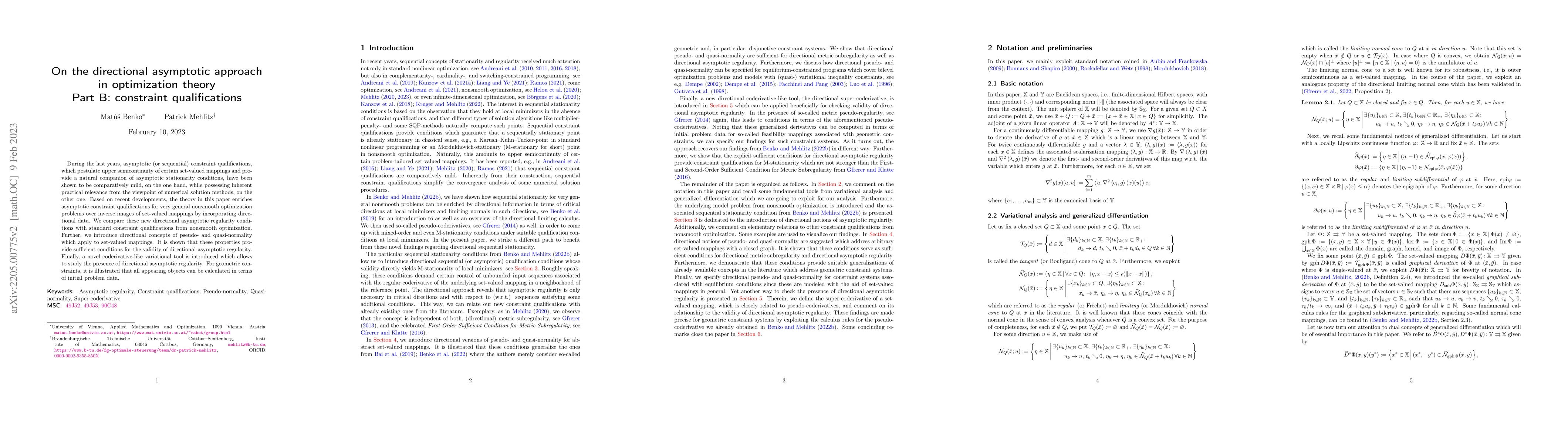 Thumbnail for On the directional asymptotic approach in optimization theory Part B:
  constraint qualifications