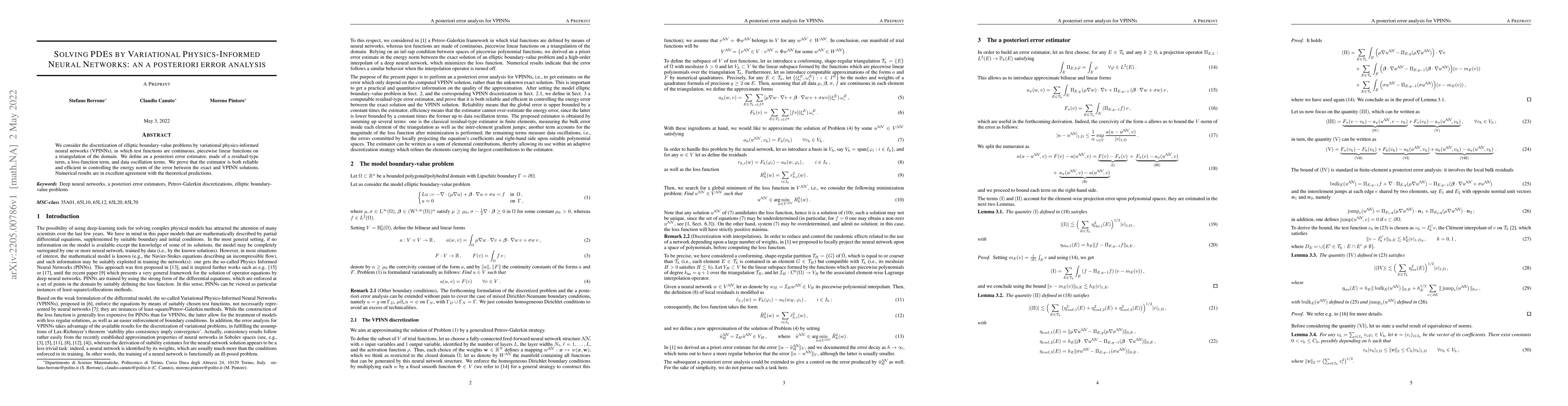 Thumbnail for Solving PDEs by Variational Physics-Informed Neural Networks: an a
  posteriori error analysis