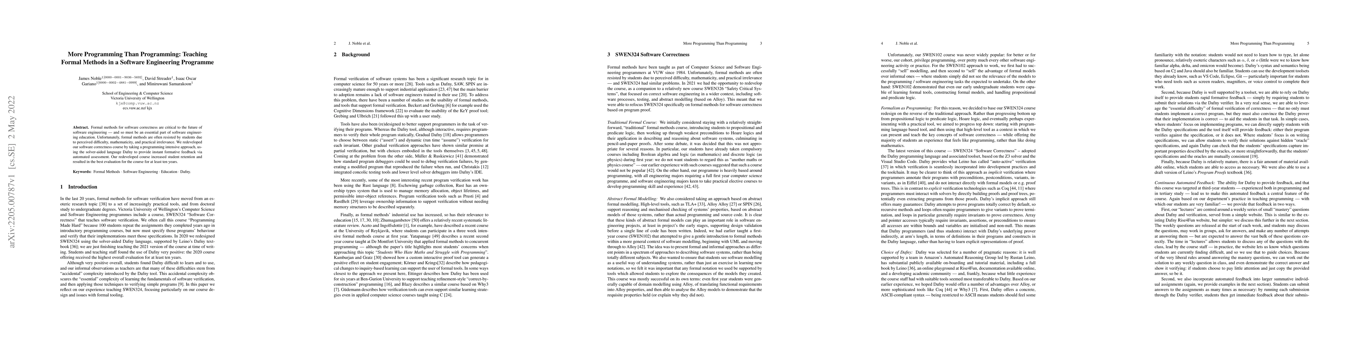 Thumbnail for More Programming Than Programming: Teaching Formal Methods in a Software
  Engineering Programme