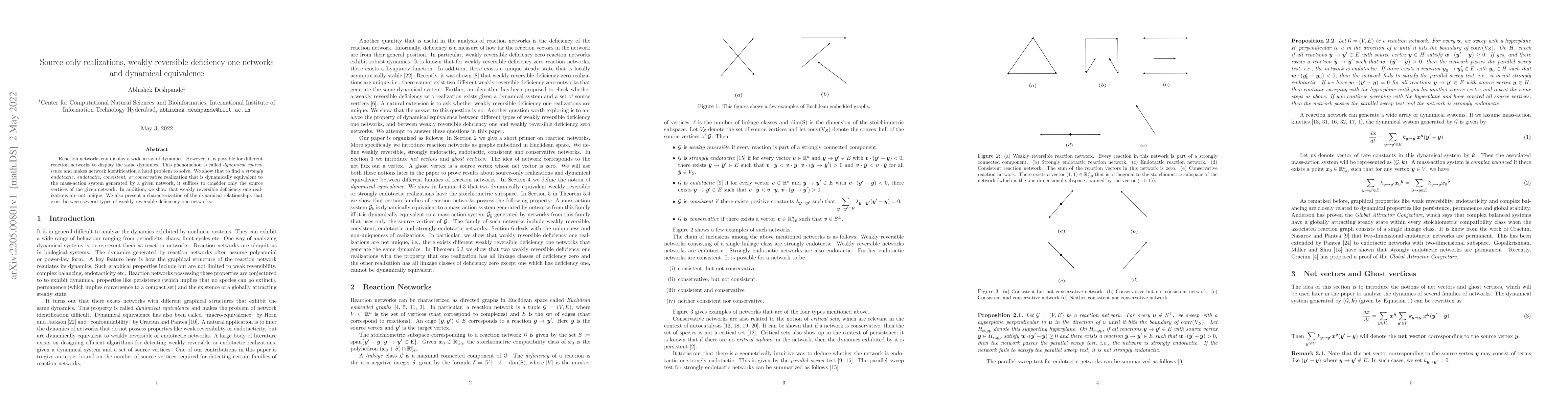 Thumbnail for Source-only realizations, weakly reversible deficiency one networks and
  dynamical equivalence