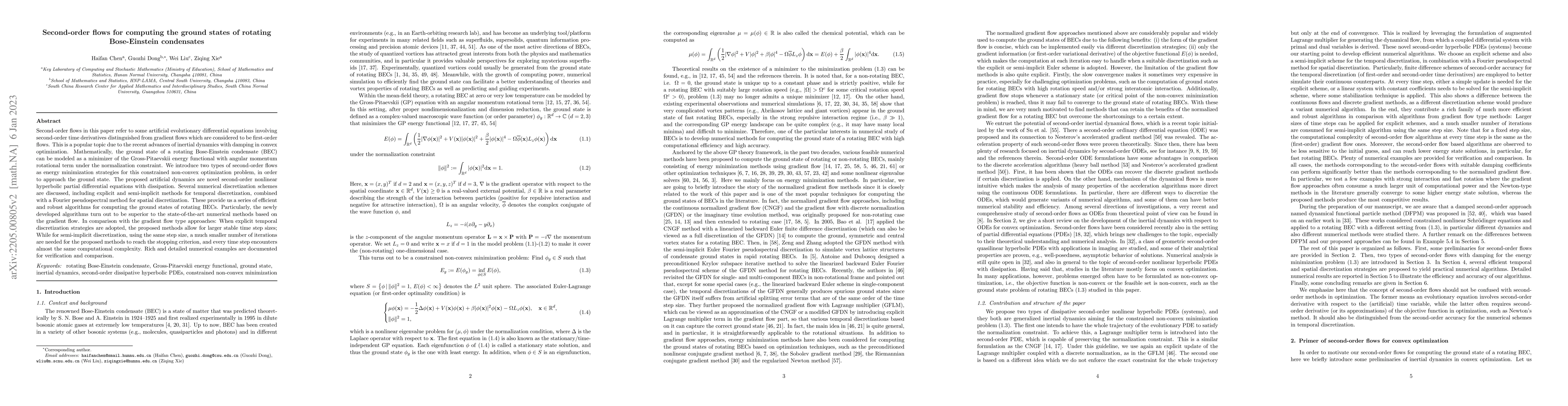 Thumbnail for Second-order flows for computing the ground states of rotating
  Bose-Einstein condensates