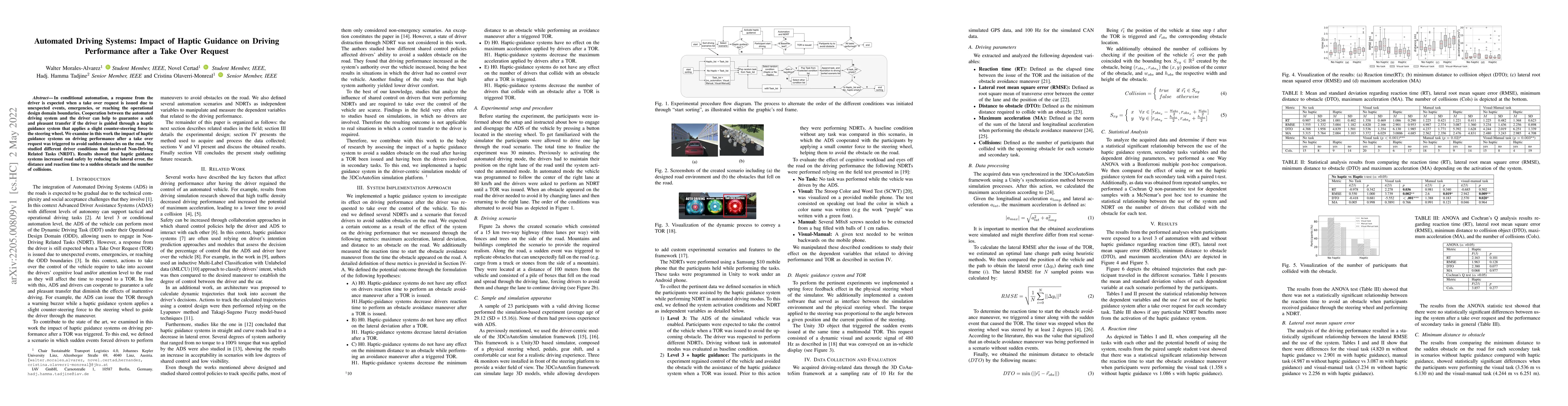 Thumbnail for Automated Driving Systems: Impact of Haptic Guidance on Driving
  Performance after a Take Over Request