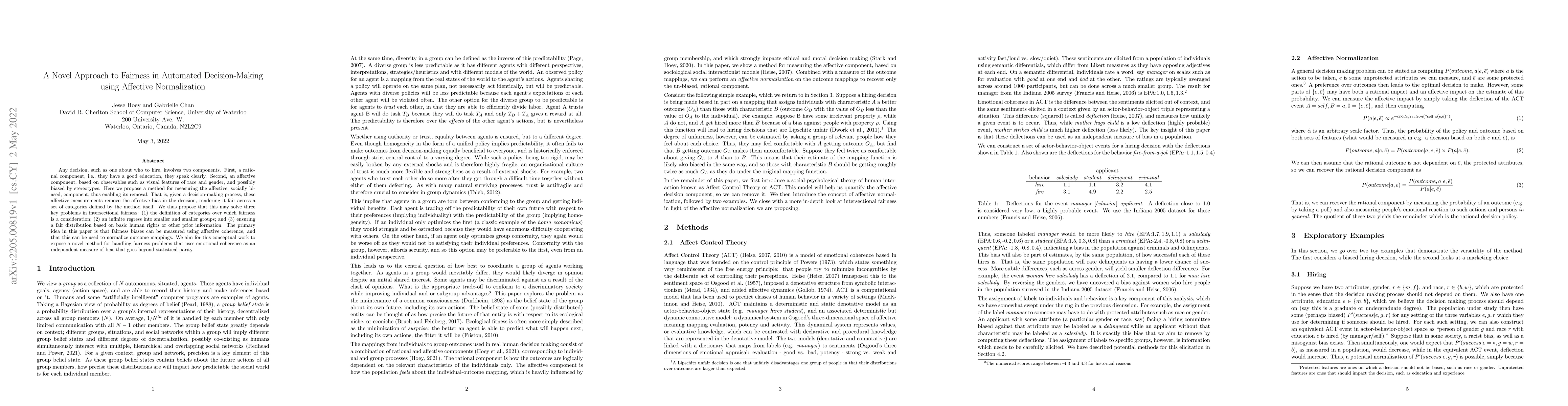 Thumbnail for A Novel Approach to Fairness in Automated Decision-Making using
  Affective Normalization