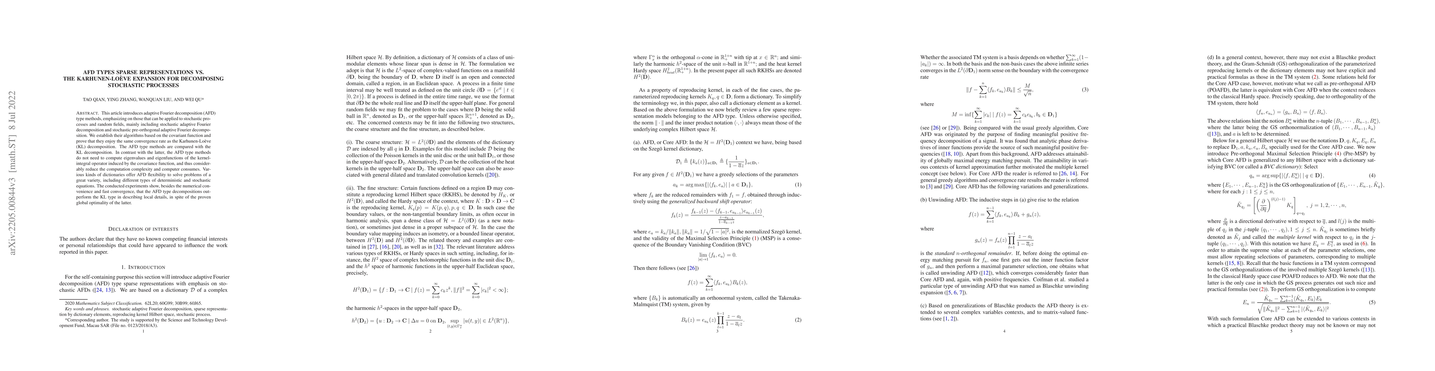 Thumbnail for AFD Types Sparse Representations vs. the Karhunen-Loeve Expansion for
  Decomposing Stochastic Processes
