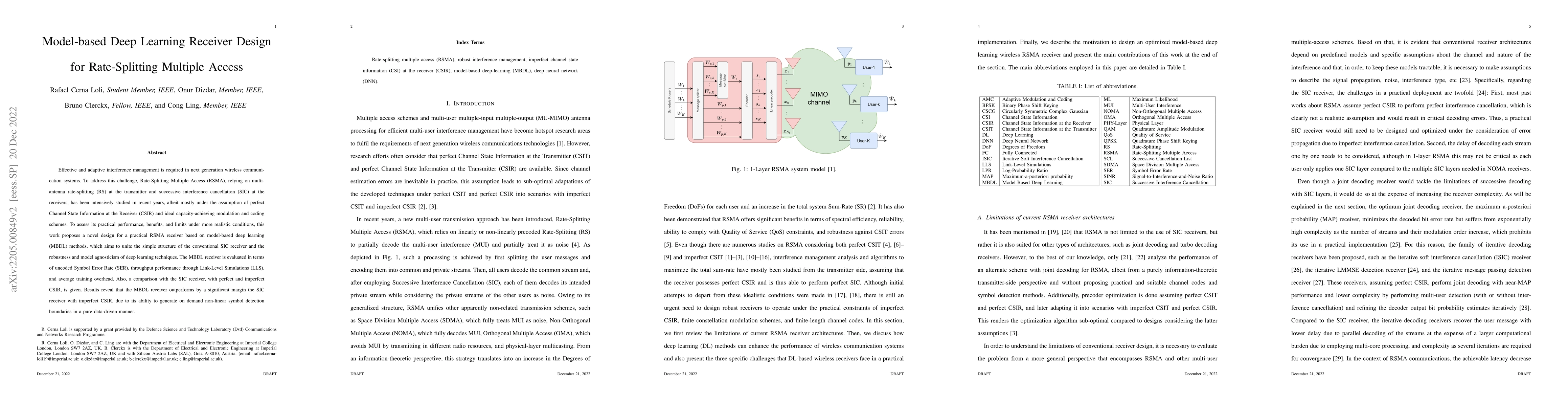 Thumbnail for Model-based Deep Learning Receiver Design for Rate-Splitting Multiple
  Access