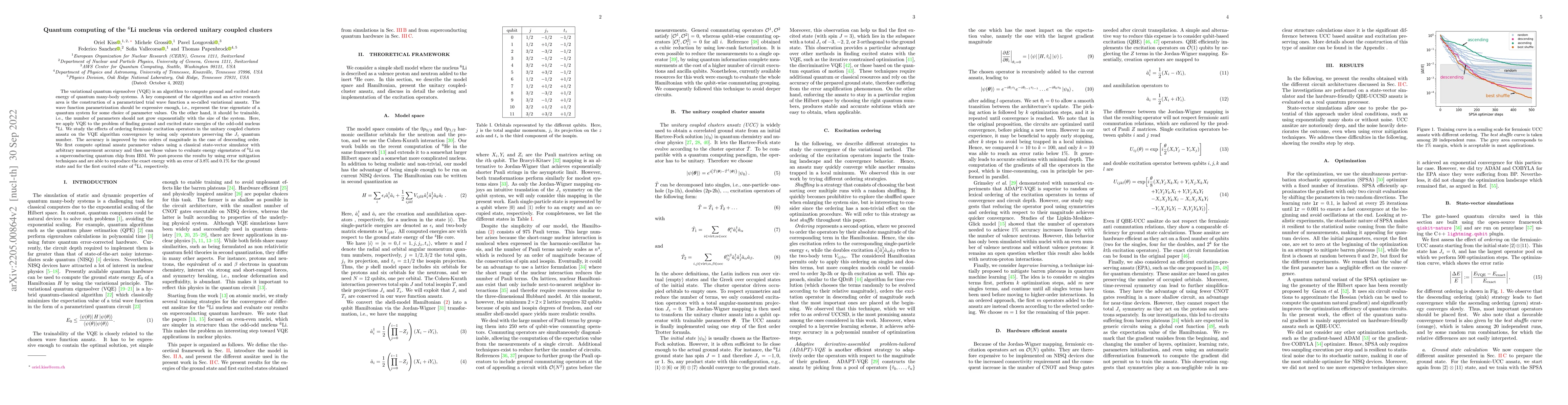Thumbnail for Quantum computing of the $^6$Li nucleus via ordered unitary coupled
  clusters