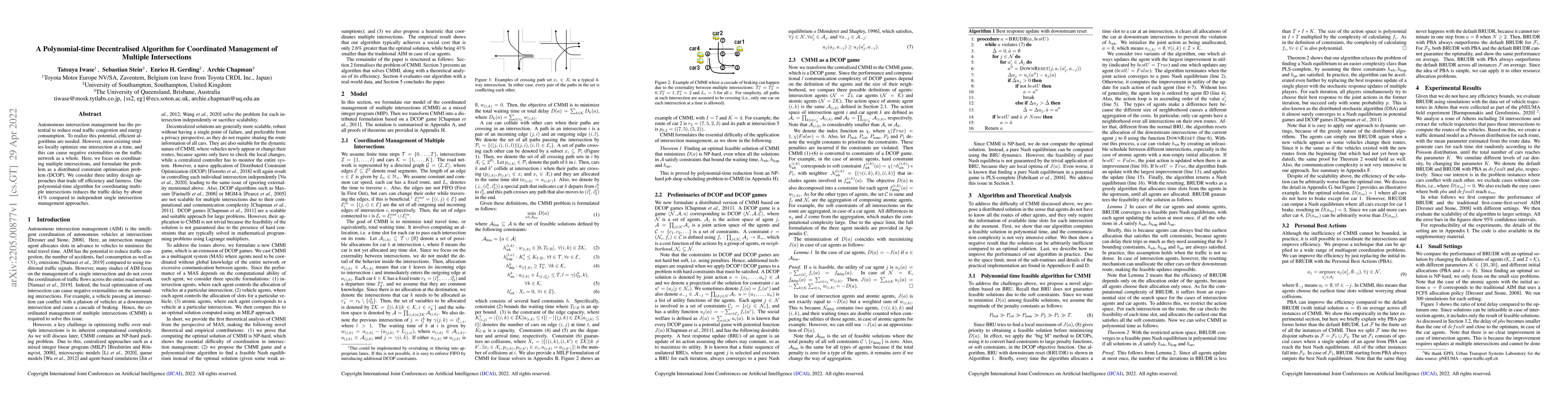 Thumbnail for A Polynomial-time Decentralised Algorithm for Coordinated Management of
  Multiple Intersections