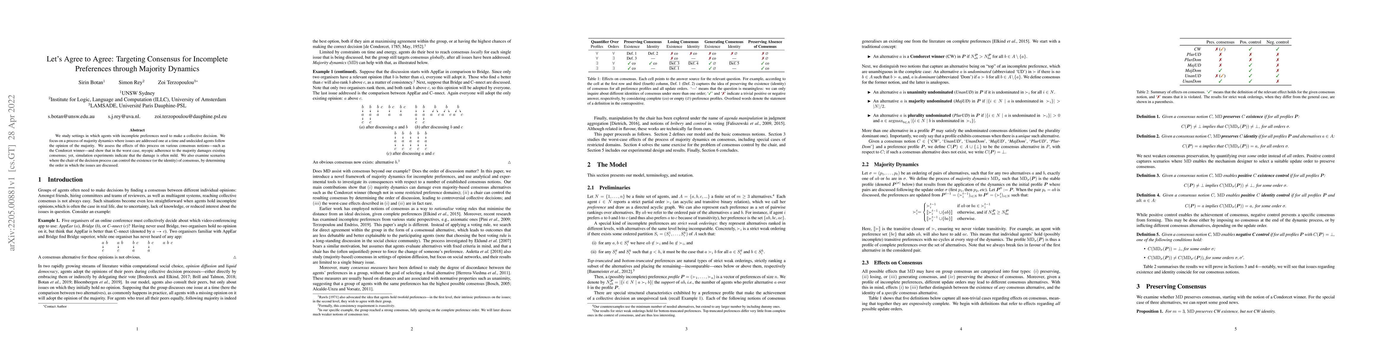 Thumbnail for Let's Agree to Agree: Targeting Consensus for Incomplete Preferences
  through Majority Dynamics