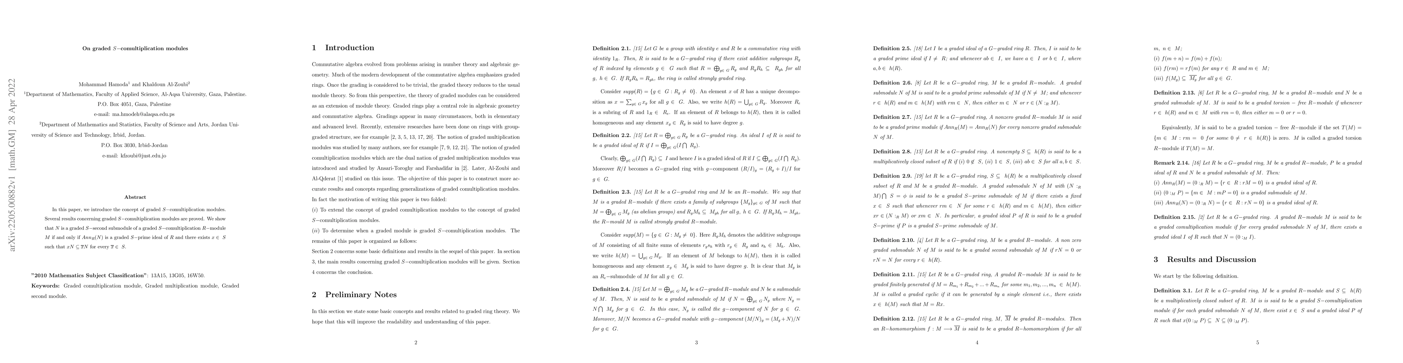Thumbnail for On graded $S$-comultiplication modules