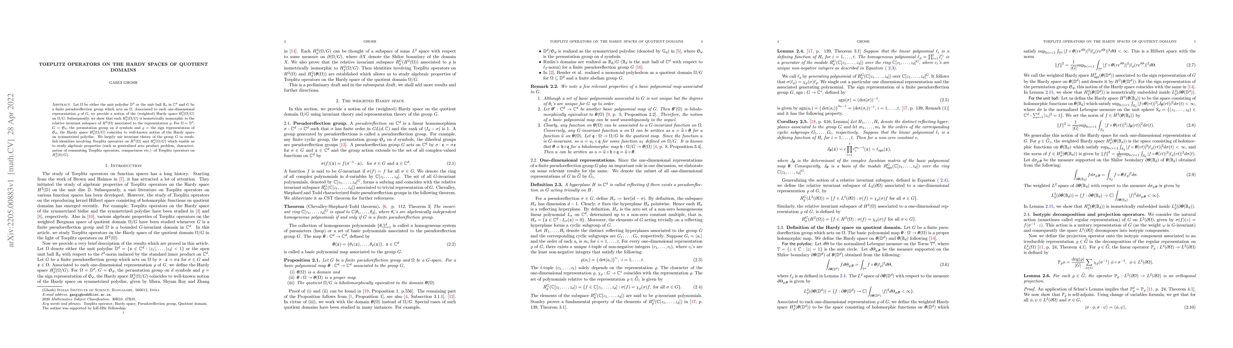 Thumbnail for Toeplitz operators on the Hardy spaces of quotient domains