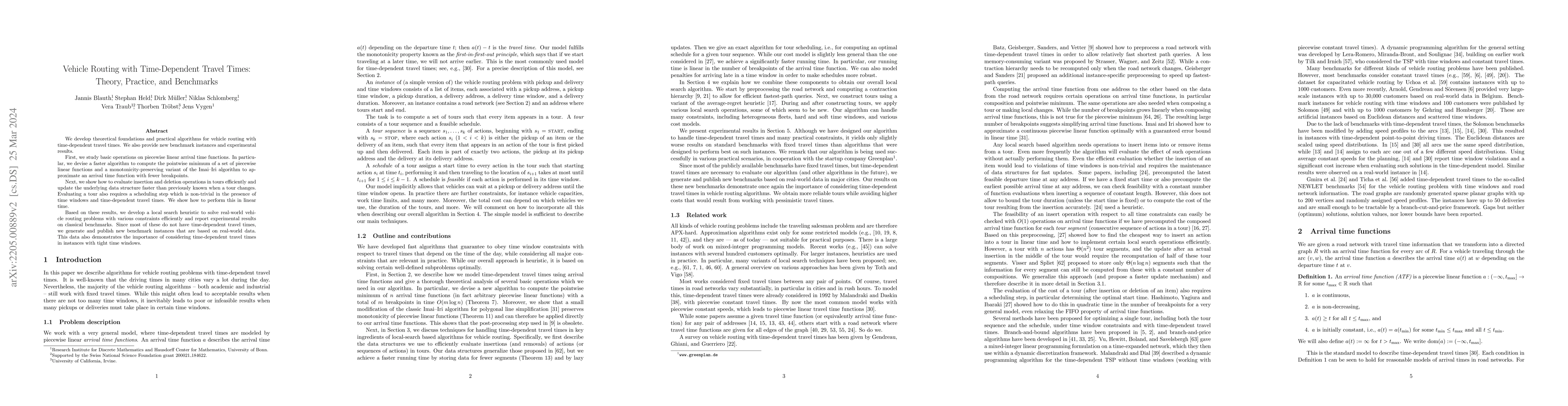 Thumbnail for Vehicle Routing with Time-Dependent Travel Times: Theory, Practice, and
  Benchmarks