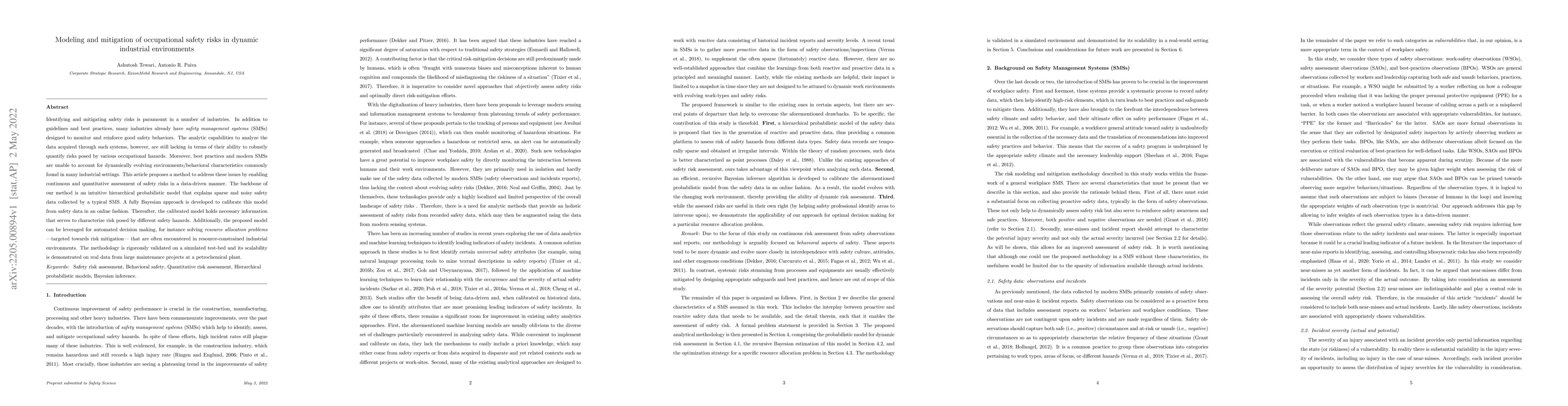 Thumbnail for Modeling and mitigation of occupational safety risks in dynamic
  industrial environments
