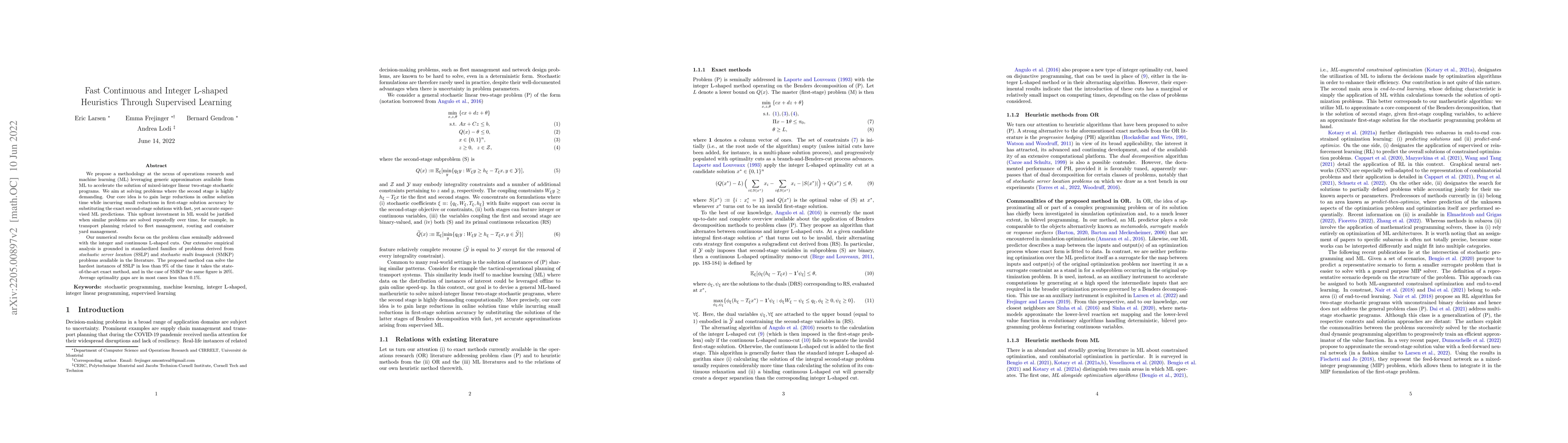 Thumbnail for Fast Continuous and Integer L-shaped Heuristics Through Supervised
  Learning