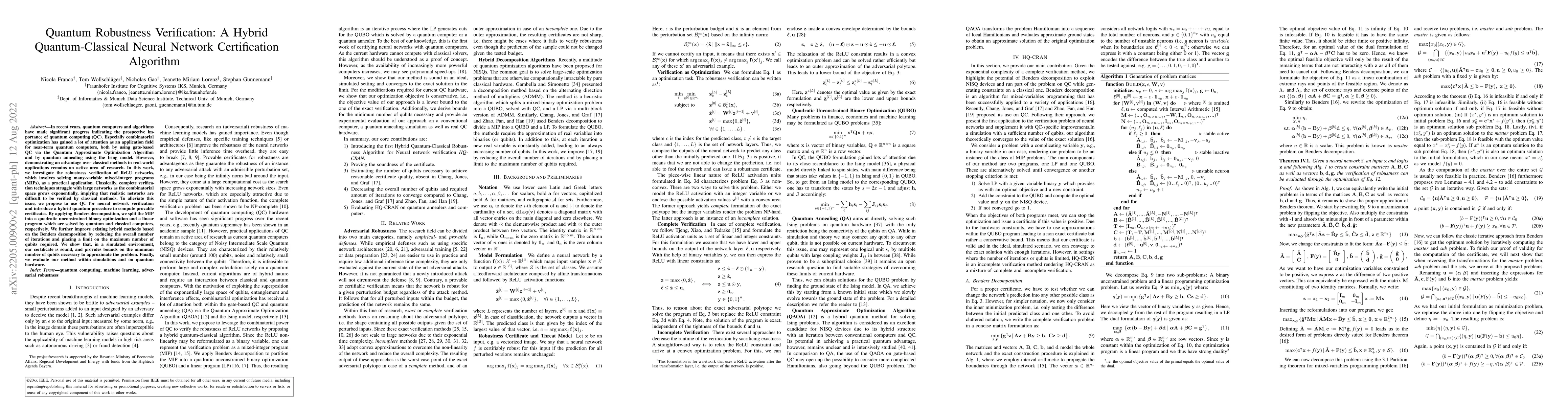 Thumbnail for Quantum Robustness Verification: A Hybrid Quantum-Classical Neural
  Network Certification Algorithm