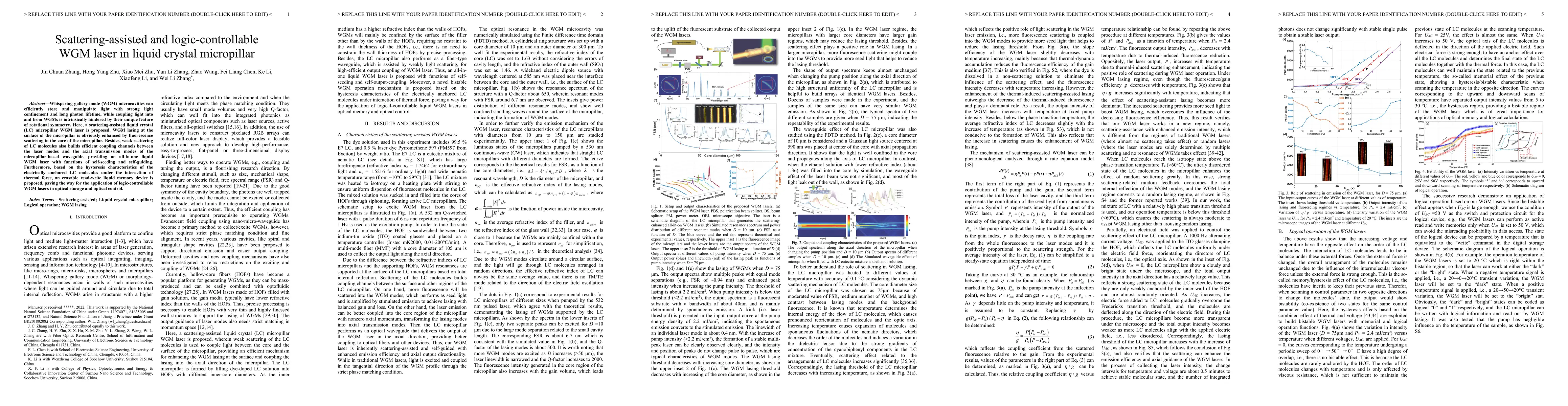 Thumbnail for Scattering-assisted and logic-controllable WGM laser in liquid crystal
  micropillar