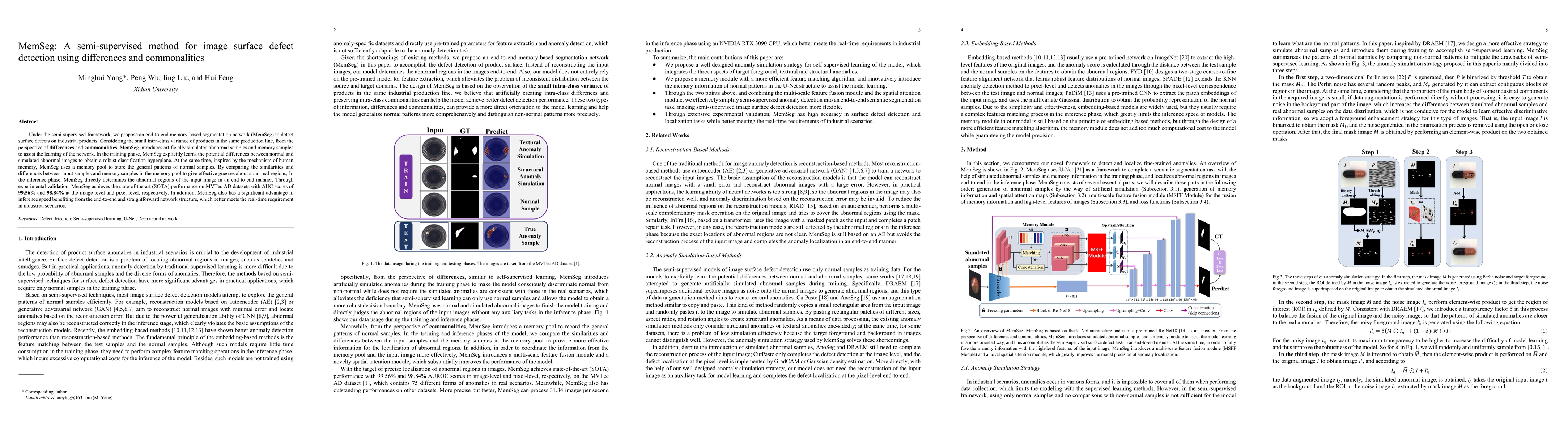 Thumbnail for MemSeg: A semi-supervised method for image surface defect detection
  using differences and commonalities