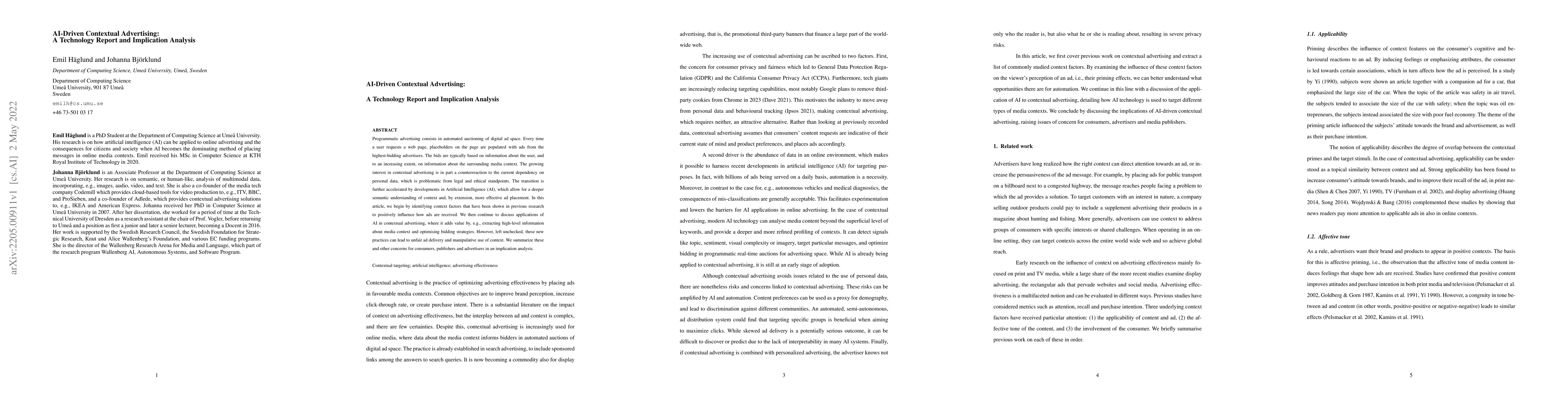 Thumbnail for AI-Driven Contextual Advertising: A Technology Report and Implication
  Analysis