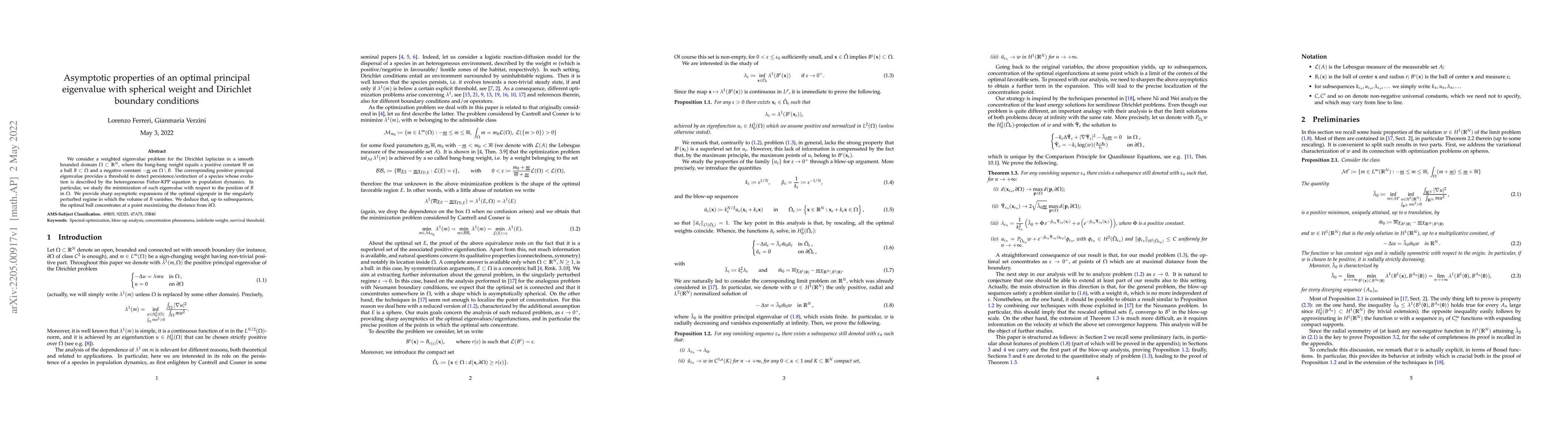 Thumbnail for Asymptotic properties of an optimal principal eigenvalue with spherical
  weight and Dirichlet boundary conditions