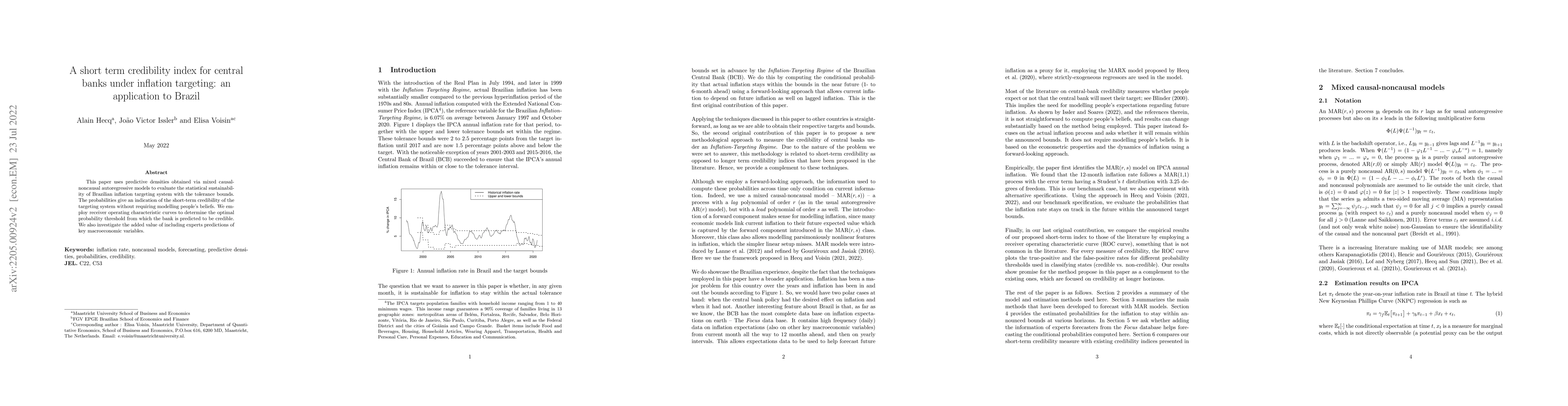 Thumbnail for A short term credibility index for central banks under inflation
  targeting: an application to Brazil