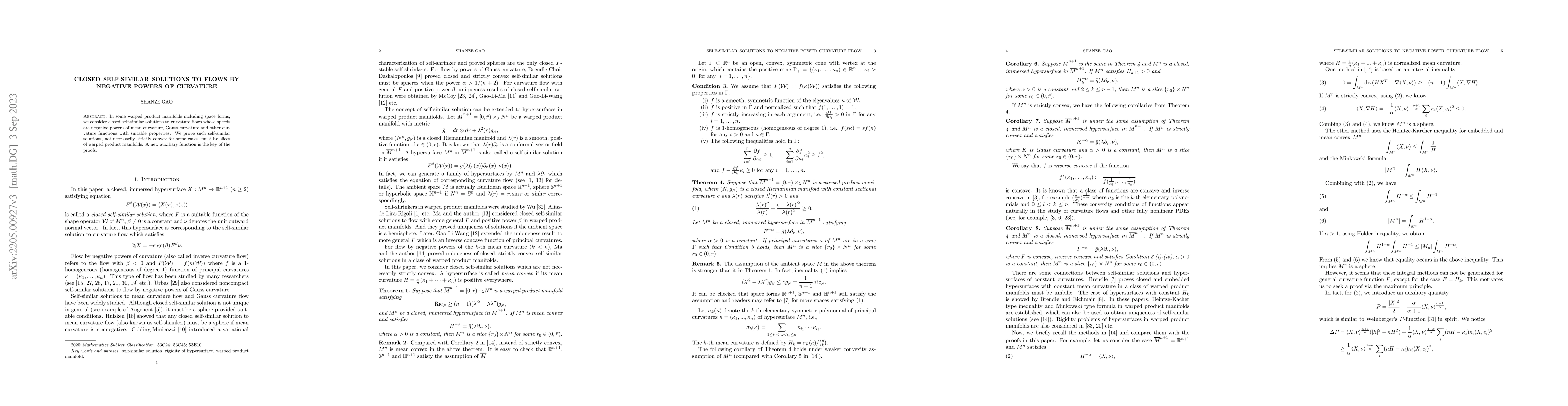 Thumbnail for Closed self-similar solutions to flows by negative powers of curvature