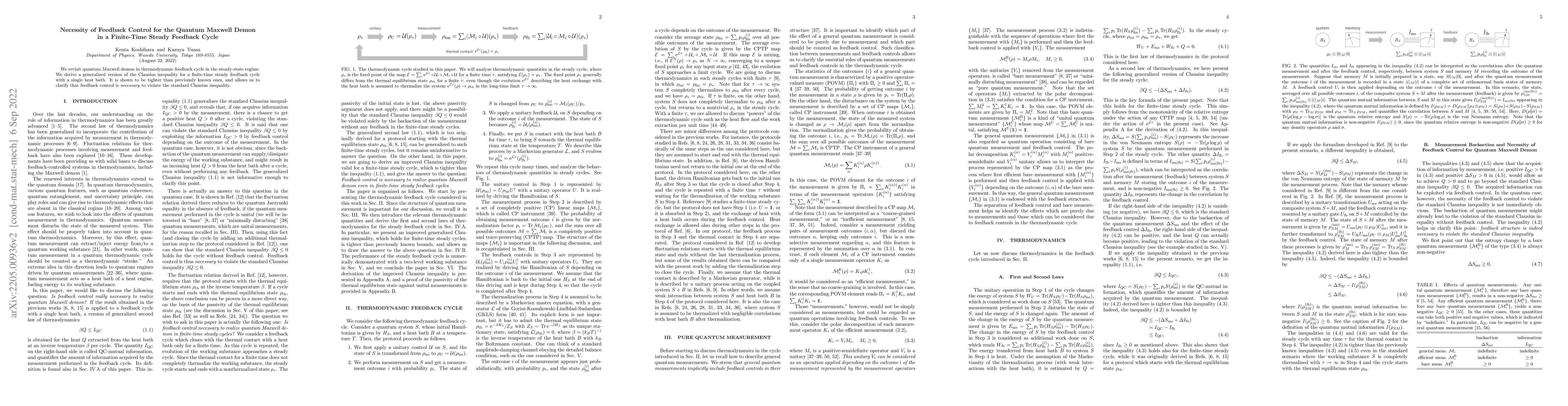 Thumbnail for Necessity of Feedback Control for the Quantum Maxwell Demon in a
  Finite-Time Steady Feedback Cycle