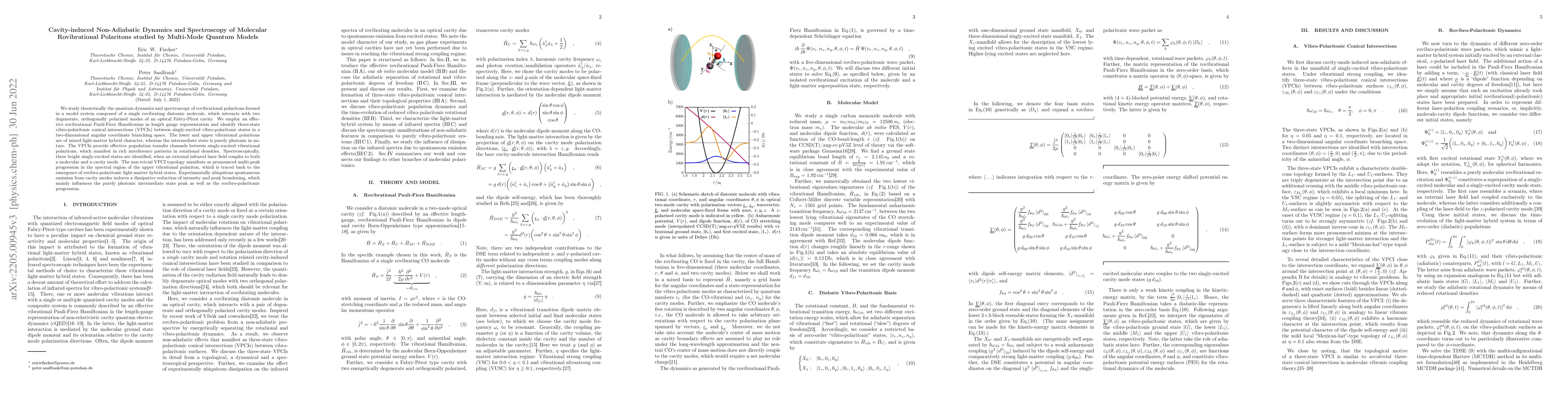 Thumbnail for Cavity-induced Non-Adiabatic Dynamics and Spectroscopy of Molecular
  Rovibrational Polaritons studied by Multi-Mode Quantum Models