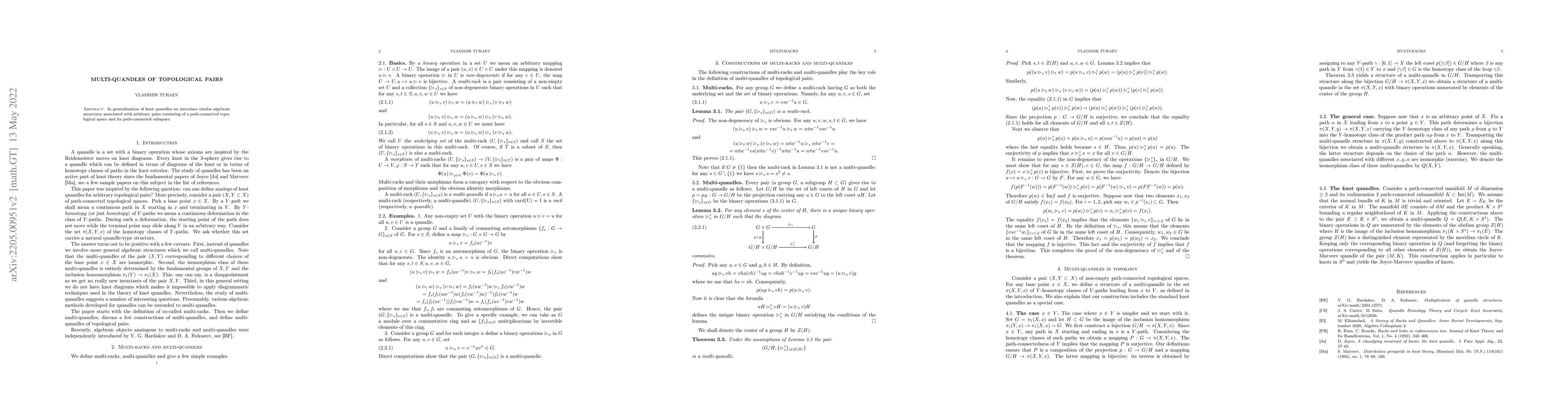 Thumbnail for Multi-quandles of topological pairs